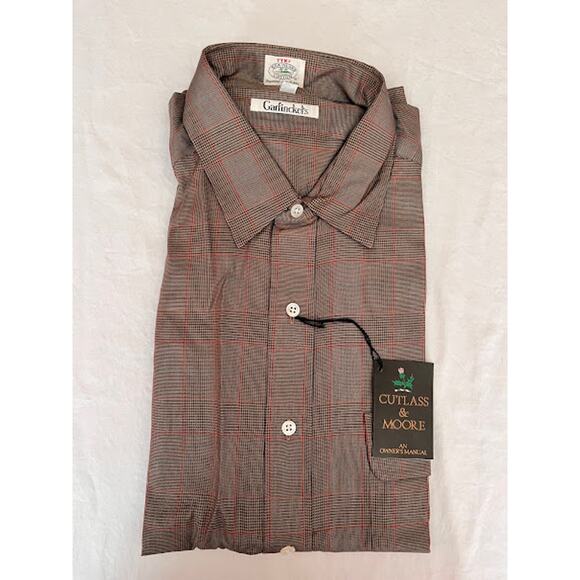 Vintage 80s New Garfinckels Shirt Brown Red Plaid Button Down Size L - Picture 6 of 8